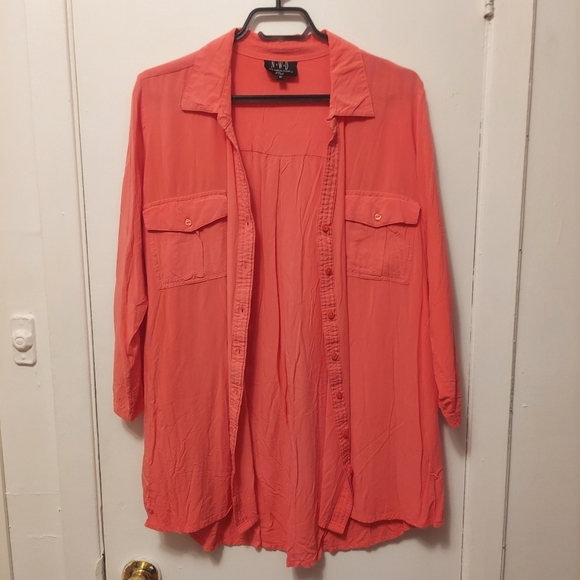 N.W.D New Woman Design Blouse Top Tee Button Down Shirt Coral size 1X - Picture 4 of 8